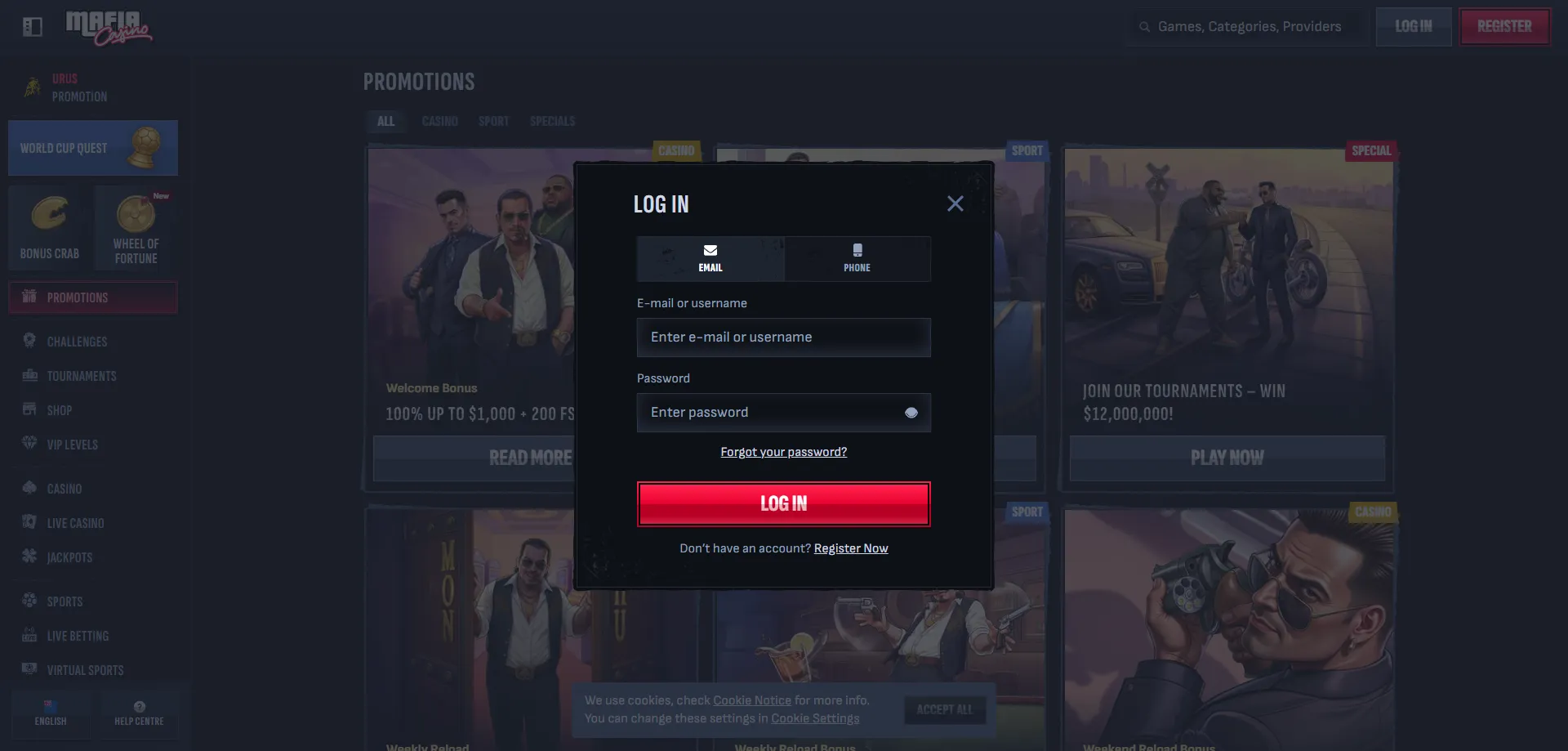 Mafia Casino NZ customer support &mdash; live chat and email contact